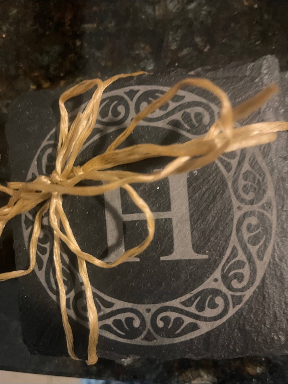 Monogram H Slate Coaster- Black and Tan